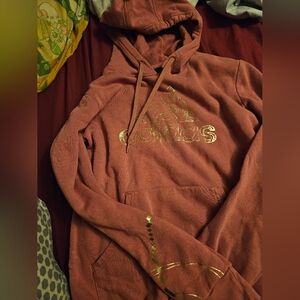 Adidas Pink Hoodie with Gold Accents Womens Small